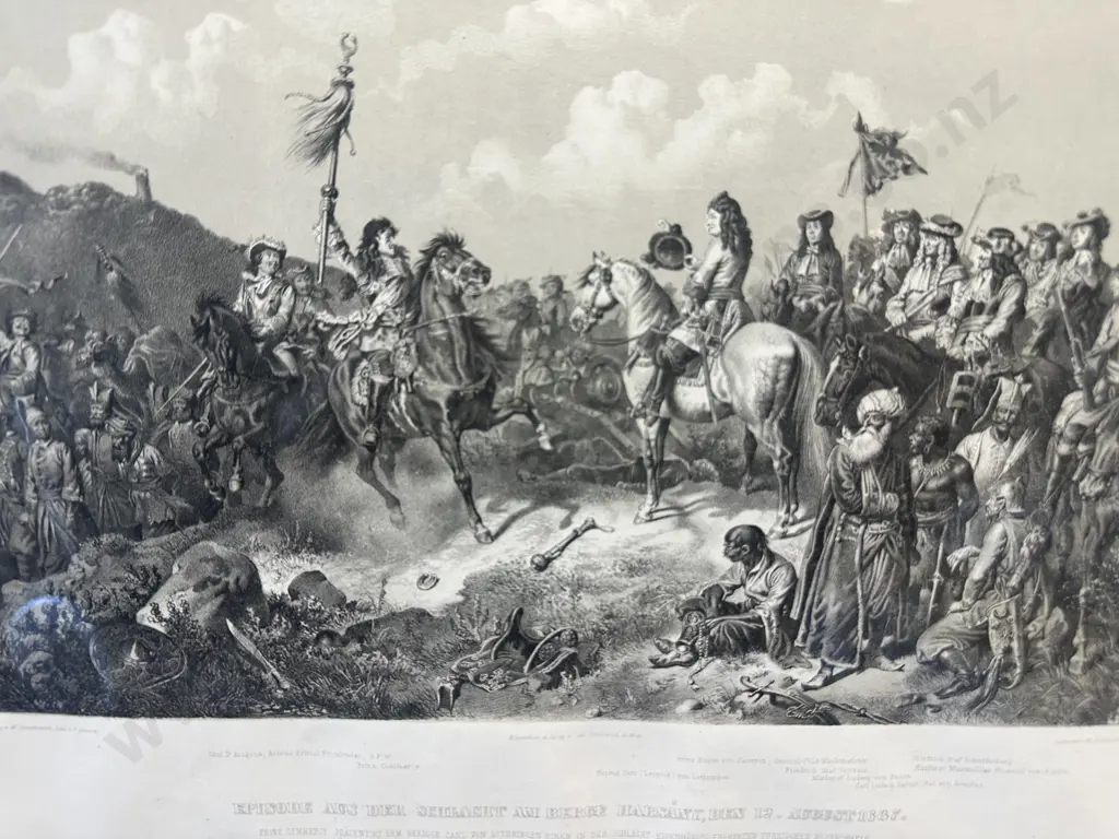 Vintage Framed Artwork Episode Aus Der Schlacht Am Berge Harsany, Den 12. August 1687 H49,W57cm. Image 1++