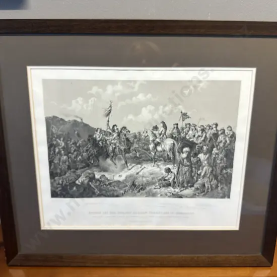 Vintage Framed Artwork Episode Aus Der Schlacht Am Berge Harsany, Den 12. August 1687 H49,W57cm.