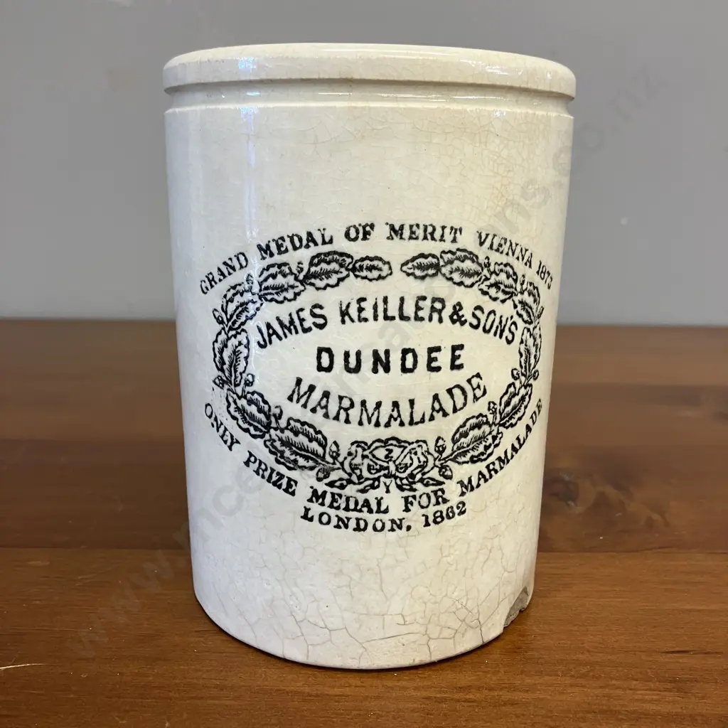 Early 1900s Dundee Marmalade James Keiller & Sons Stoneware Crock - Base Stamped Maling Newcastle 1906 Image 1++