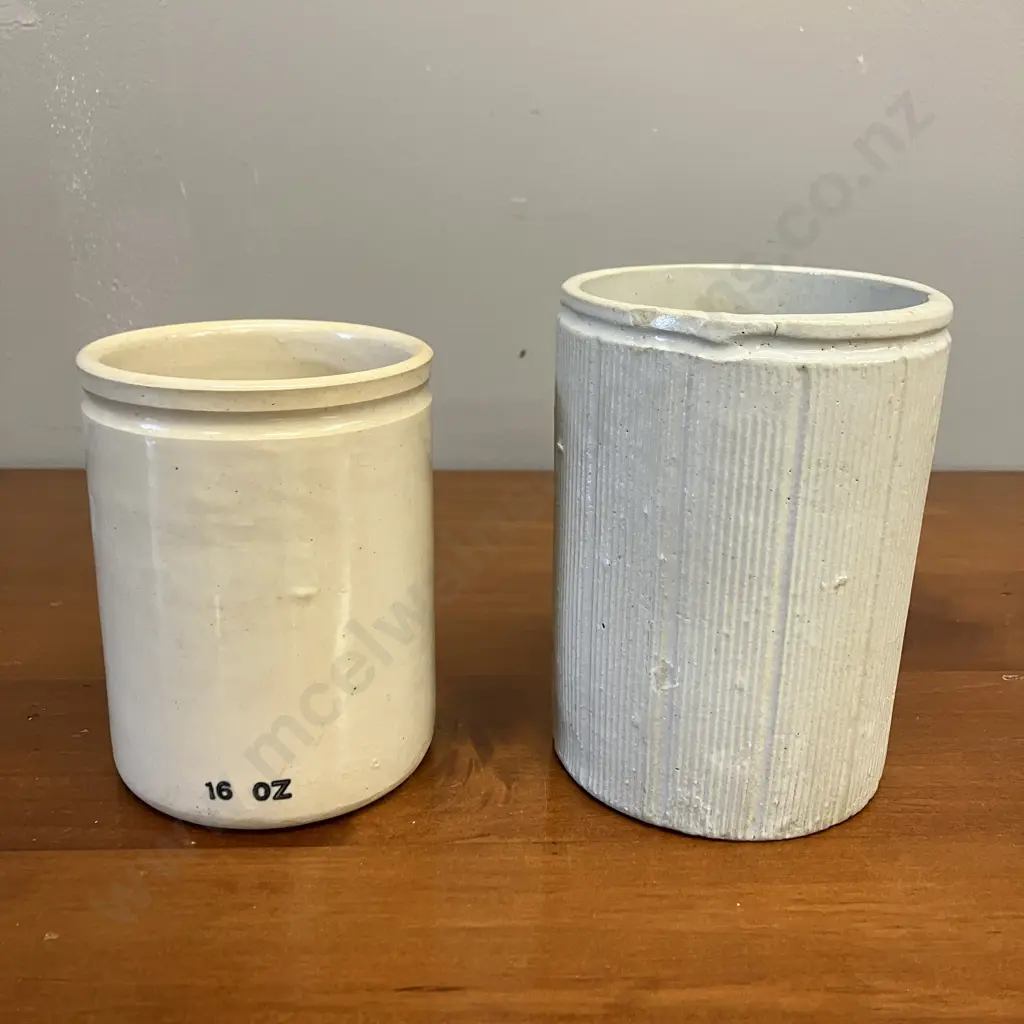 Vintage Antique Marmalade & Confit Stoneware Pots. H12 & 13cm Image 1++