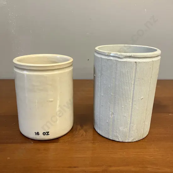 Vintage Antique Marmalade & Confit Stoneware Pots. H12 & 13cm