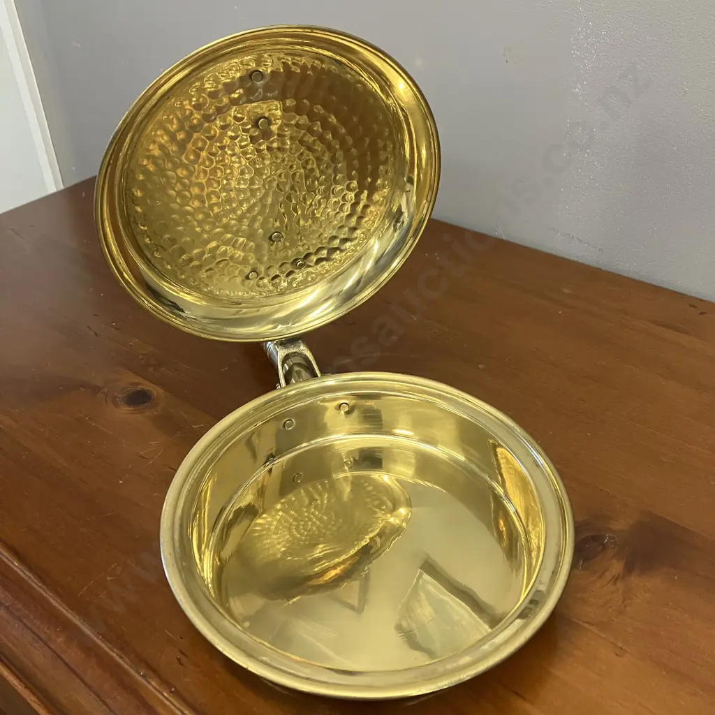 Vintage Brass & Copper Bed Warming Pan With Wooden Handle. 21 x 75cm Image 1++