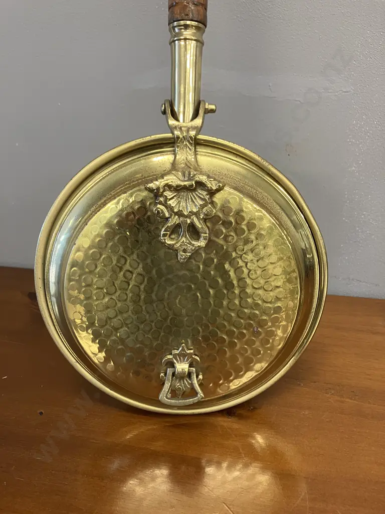Vintage Brass & Copper Bed Warming Pan With Wooden Handle. 21 x 75cm Image 1++