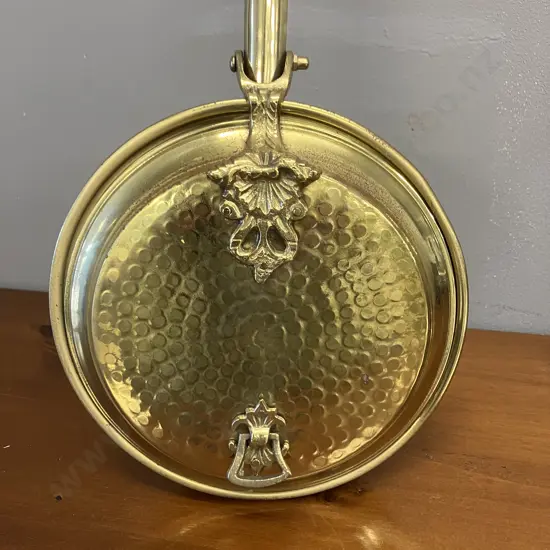 Vintage Brass & Copper Bed Warming Pan With Wooden Handle. 21 x 75cm