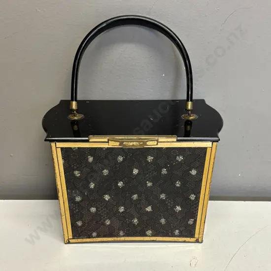 Vintage Bakelite Bag with internal lace decoration. H14cm 20 x 12cm