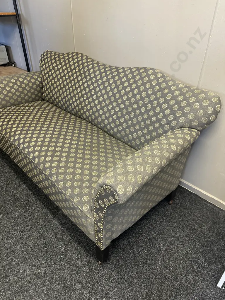 Antique Lounge Suite Three Seater Settee & Two Chairs Domed Detail With Curved Arms On Original Castors Grey/Cream  Image 1++