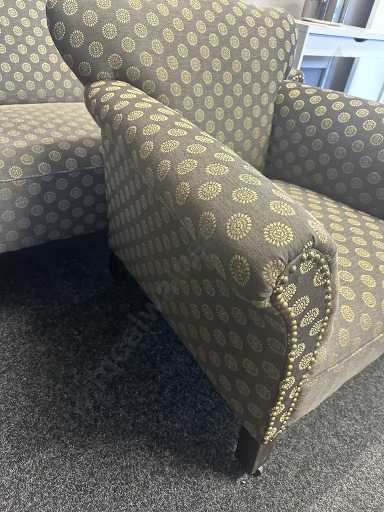 Antique Lounge Suite Three Seater Settee & Two Chairs Domed Detail With Curved Arms On Original Castors Grey/Cream  Image 1++