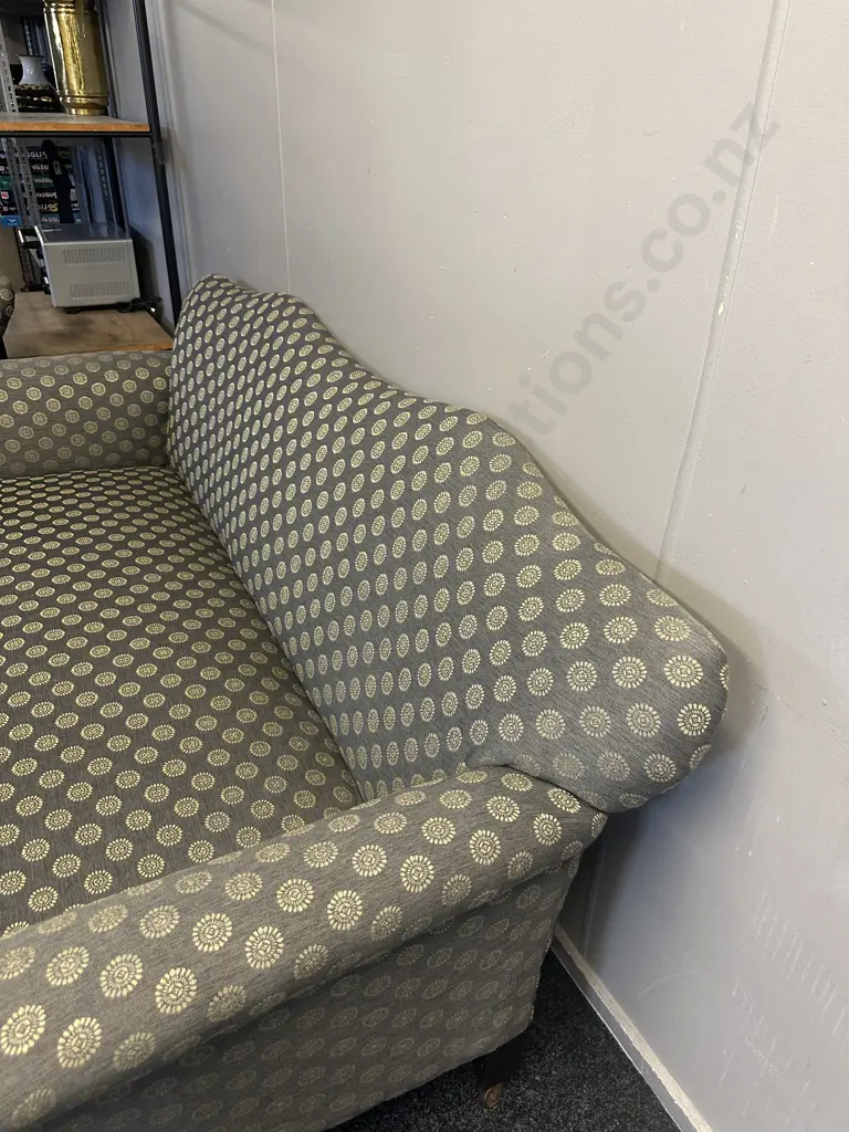 Antique Lounge Suite Three Seater Settee & Two Chairs Domed Detail With Curved Arms On Original Castors Grey/Cream  Image 1++