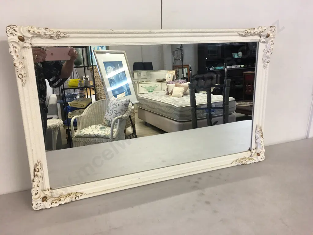 Vintage Cream Rectangular Ornate Gilt Mirror H55,W92cm. Image 1++