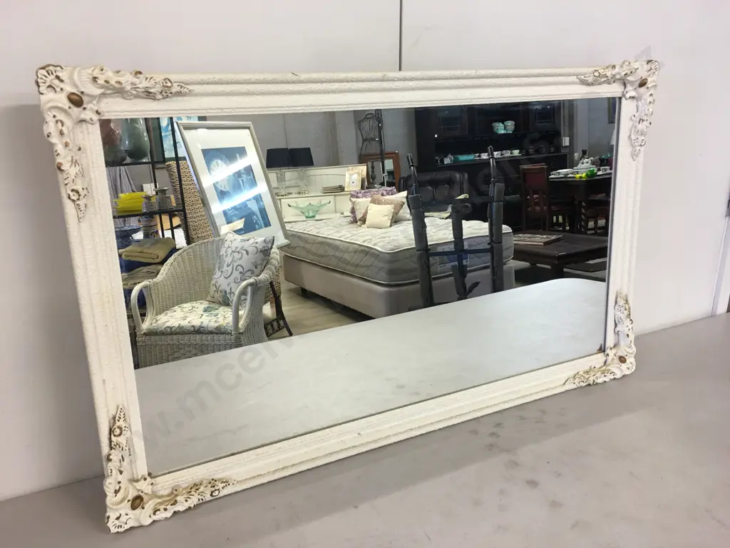 Vintage Cream Rectangular Ornate Gilt Mirror H55,W92cm. Image 1++