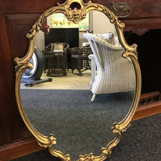 Vintage Ornate Oval Gilt Framed Mirror H85.5,W57cm.