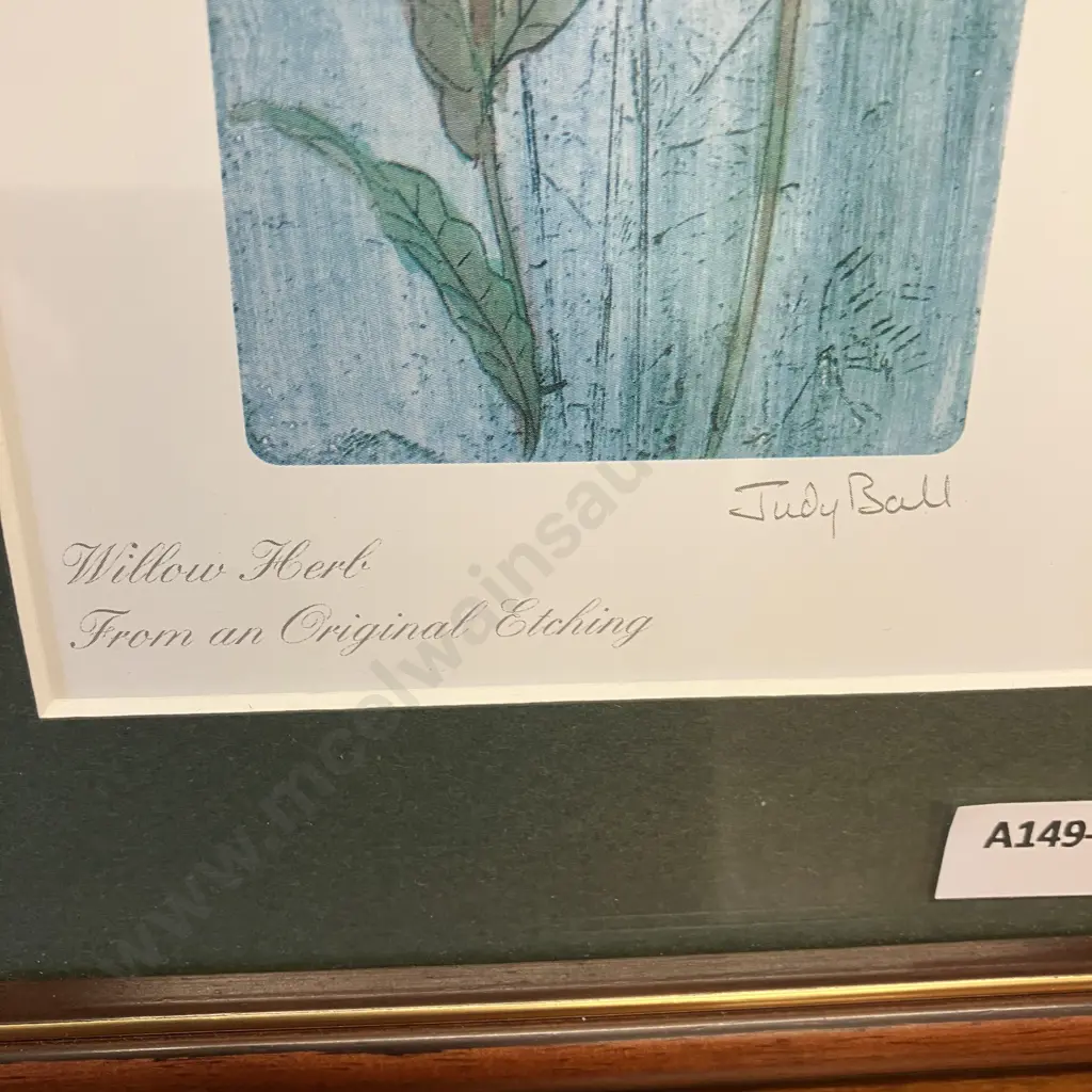 Pair of Floral Framed Prints by Judy Ball (UK). 34 x 18cm Image 1++