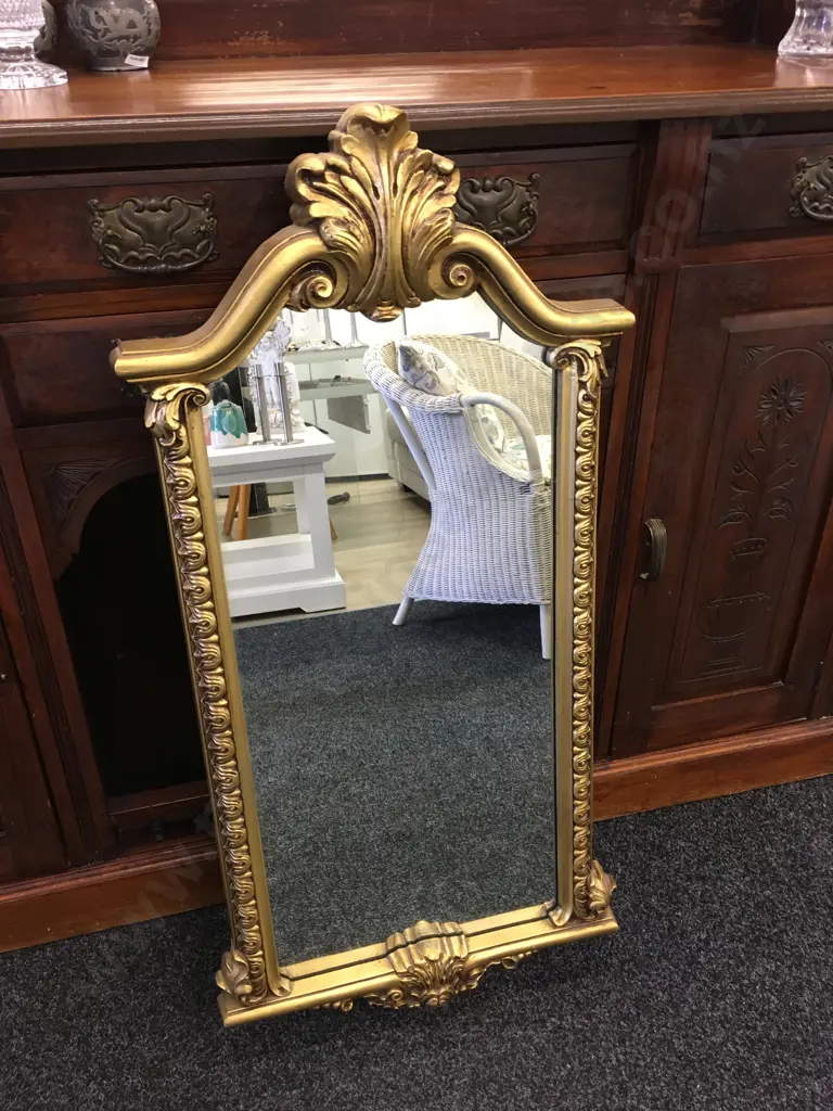Vintage Ornate Gilt Framed Mirror With Carved Detail H98,W47cm. Image 1++