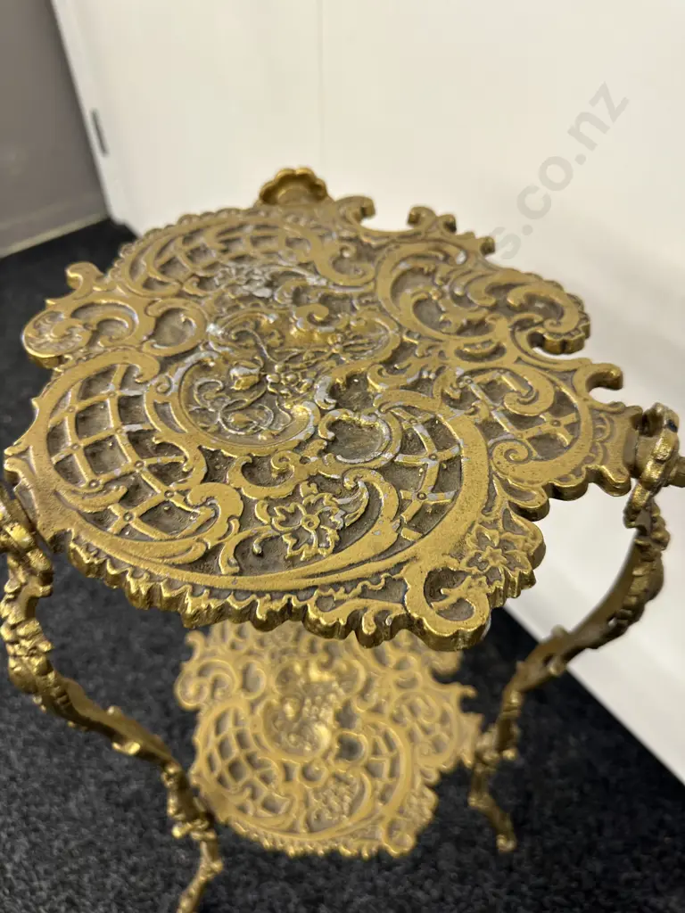 Elegant Ornate Brass Coloured Two Tier Plant Stand H70cm. Image 1++