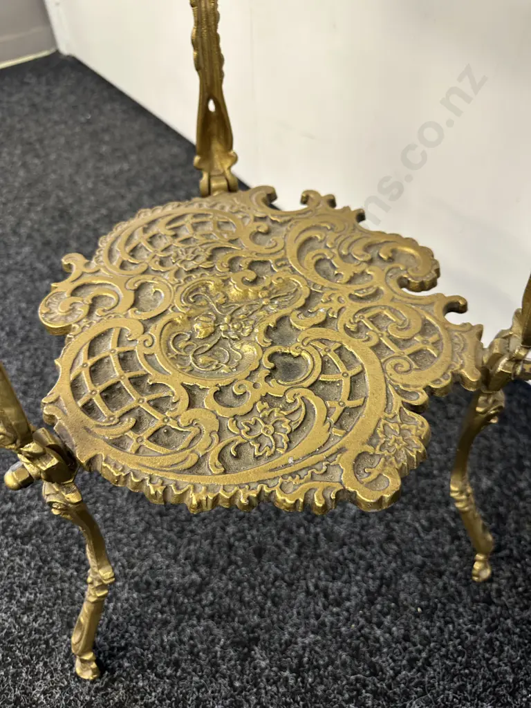 Elegant Ornate Brass Coloured Two Tier Plant Stand H70cm. Image 1++