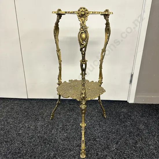 Elegant Ornate Brass Coloured Two Tier Plant Stand H70cm.