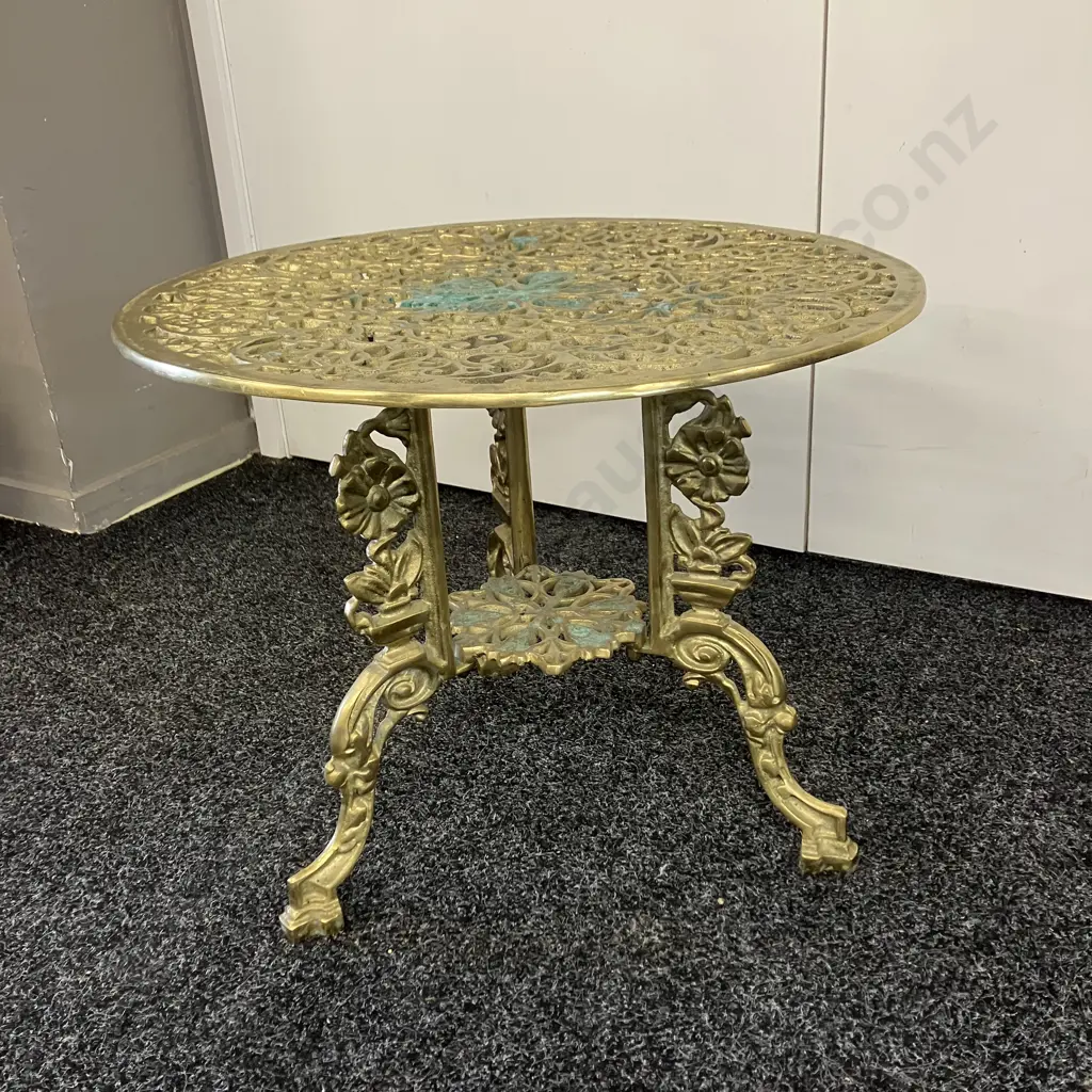 Vintage Ornate Solid Brass Round Side Table. 45 x 55cm Image 1++