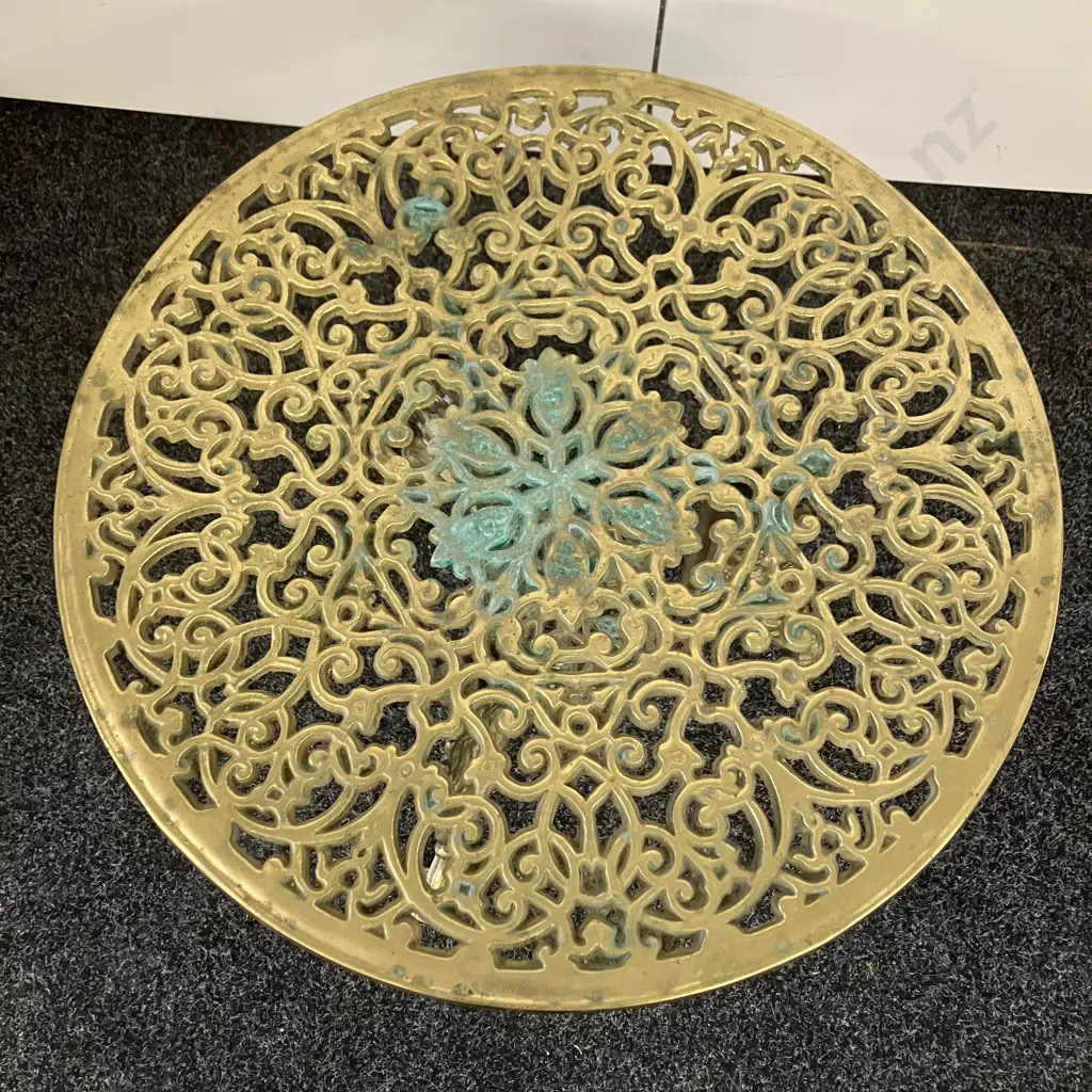 Vintage Ornate Solid Brass Round Side Table. 45 x 55cm Image 1++