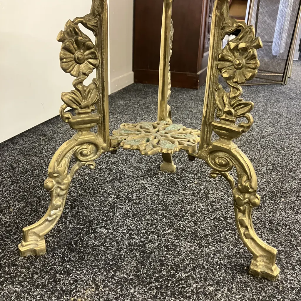 Vintage Ornate Solid Brass Round Side Table. 45 x 55cm Image 1++
