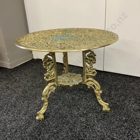 Vintage Ornate Solid Brass Round Side Table. 45 x 55cm