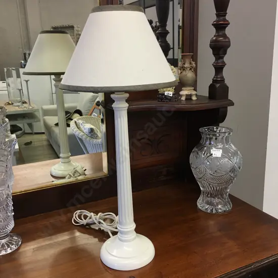 Cream Table Lamp Tall Pillar Base With Cream Shade H57cm.