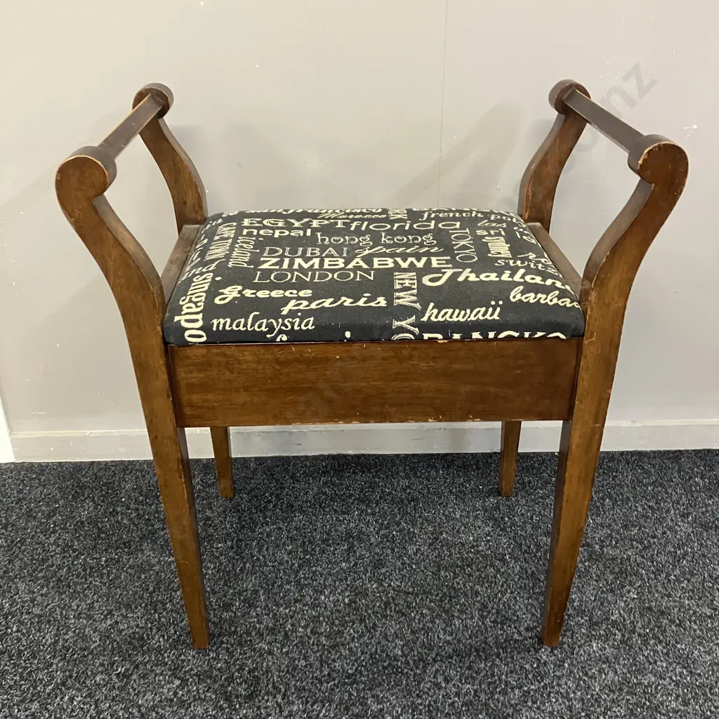 Piano Stool With Upholstered Hinged Seat & Music Storage. 70 x 62cm Image 1++