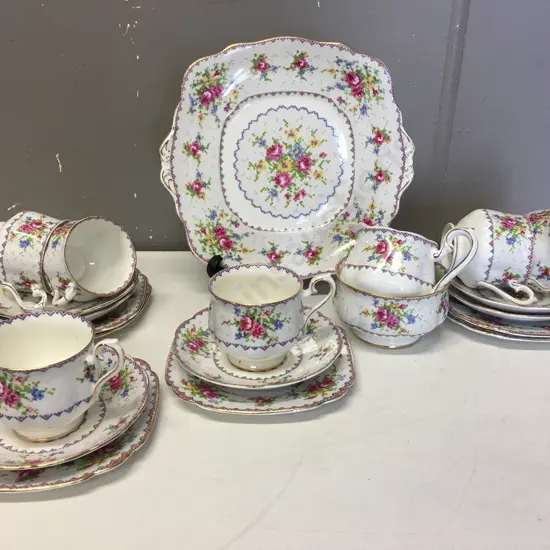 Vintage Royal Albert Petit Point China Pink Roses Teaset