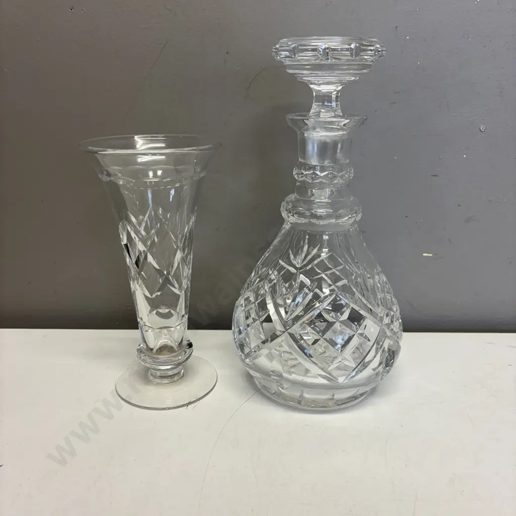 Vintage Stuart Crystal Vase H19cm with Heavy Cut Decanter Image 1++