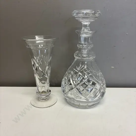 Vintage Stuart Crystal Vase H19cm with Heavy Cut Decanter
