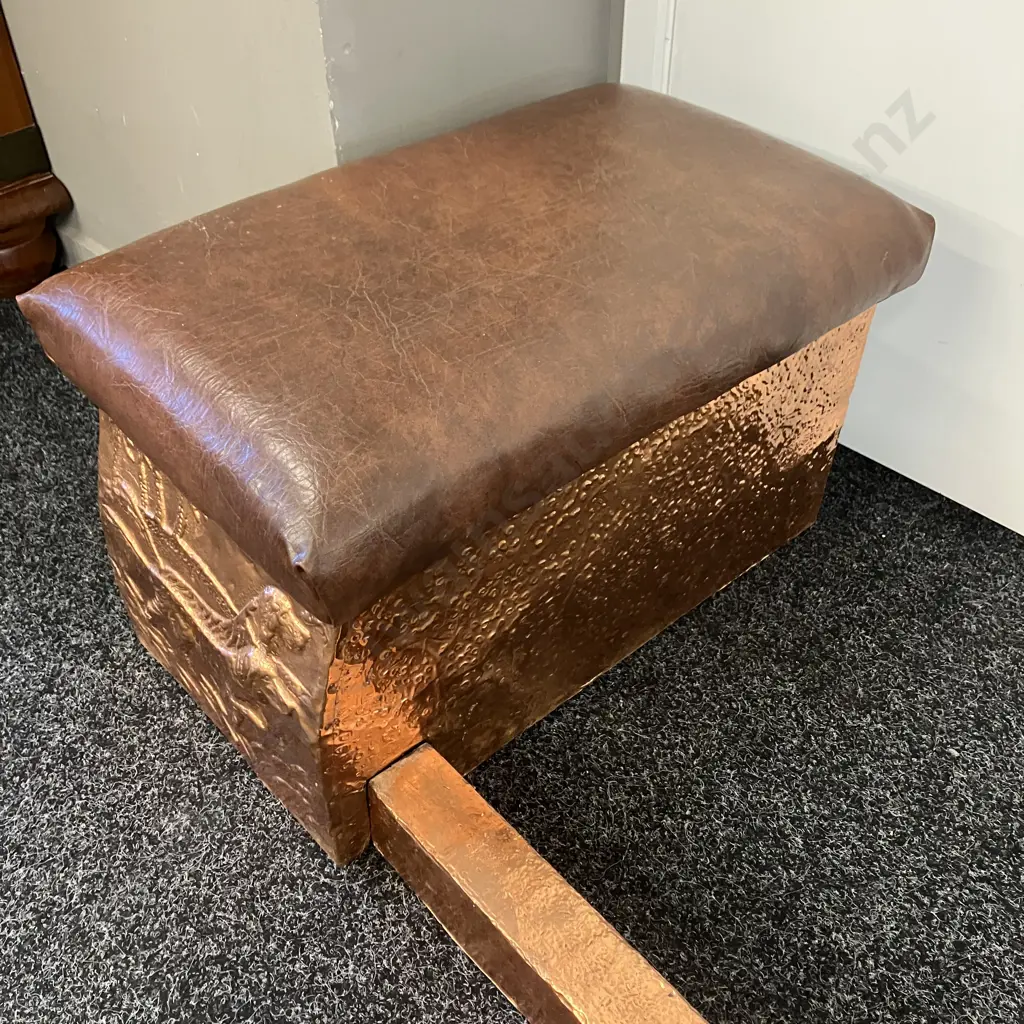 Antique Copper Leaf Fire Fender With Coal Boxes And Upholstered Club Seats Image 1++