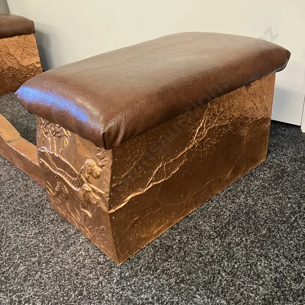 Antique Copper Leaf Fire Fender With Coal Boxes And Upholstered Club Seats Image 1++