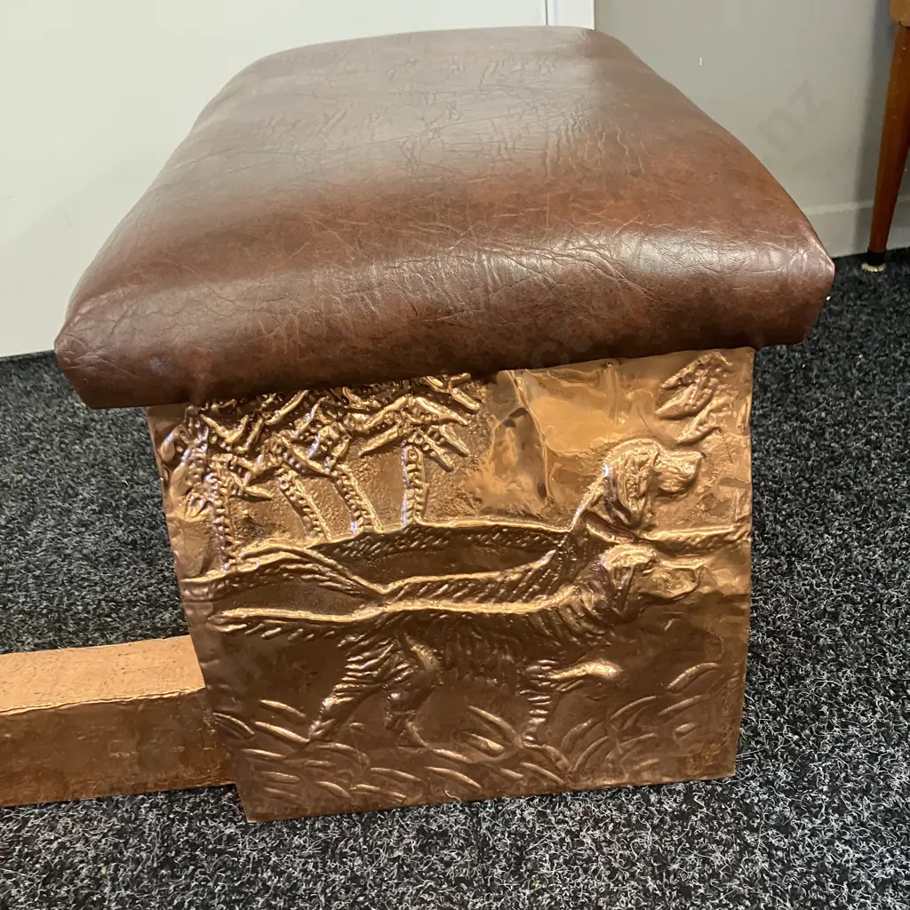 Antique Copper Leaf Fire Fender With Coal Boxes And Upholstered Club Seats Image 1++