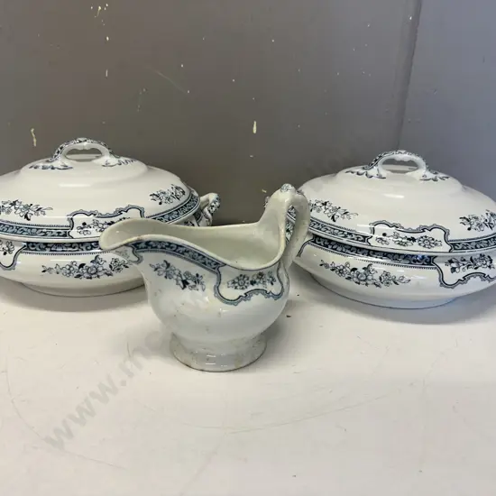 Keeling & Co Losol Ware "Romney" Pair of Lidded Tureens & Gravy Jug