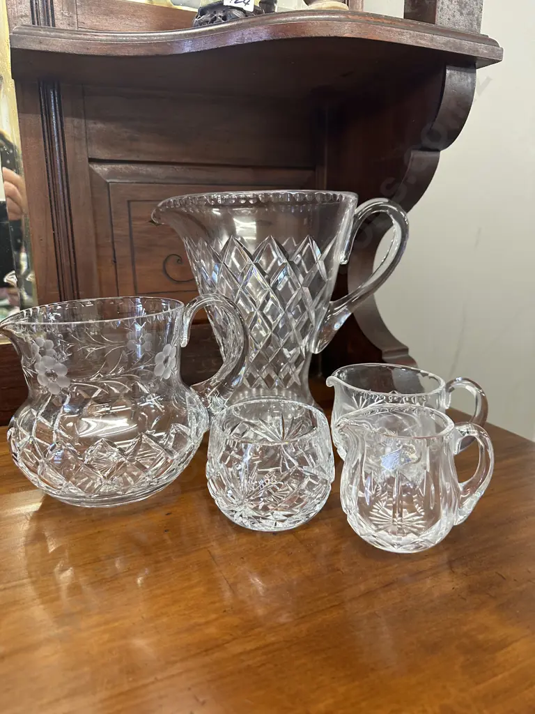 Selection Of Vintage Crystal Ware Including Large Drinks Jug (af) Creamers, Sugar Bowl Etc Image 1++