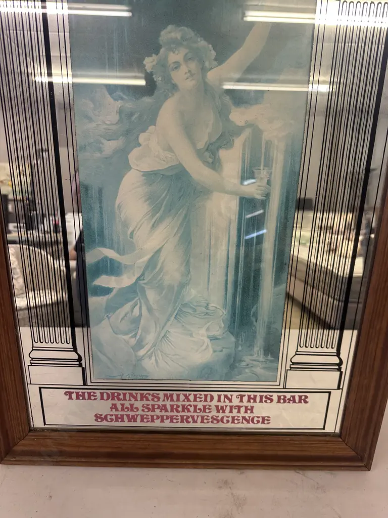 Framed Vintage Schweppes Nostalgic Mirror Picture H80,W55cm. Image 1++