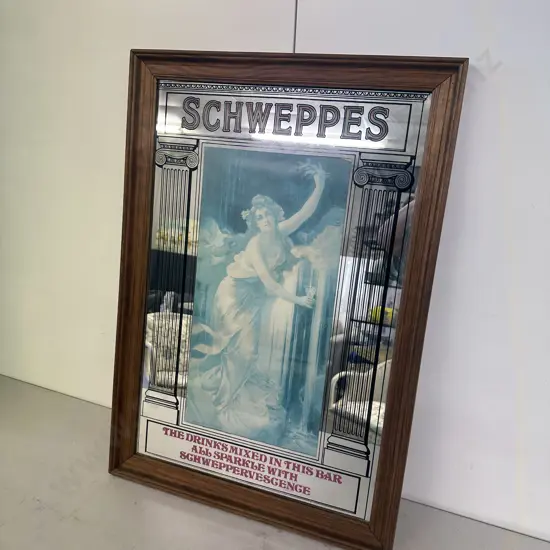 Framed Vintage Schweppes Nostalgic Mirror Picture H80,W55cm.