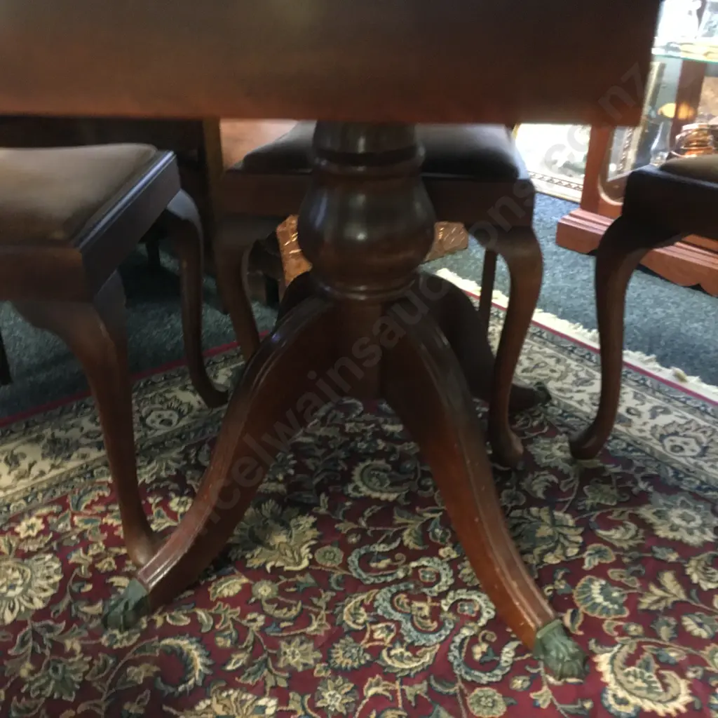 Mahogany Dropleaf Table, Pie Crust Edge, Brass Claw Feet (H76 W96 D62-128cm) With 3 x Tan Draylon Fabric Dining Chairs Image 1++