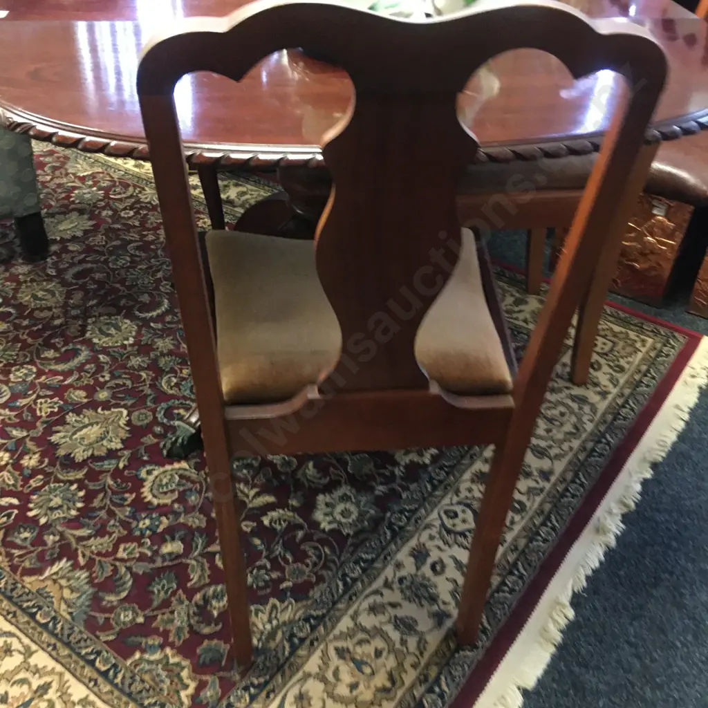 Mahogany Dropleaf Table, Pie Crust Edge, Brass Claw Feet (H76 W96 D62-128cm) With 3 x Tan Draylon Fabric Dining Chairs Image 1++