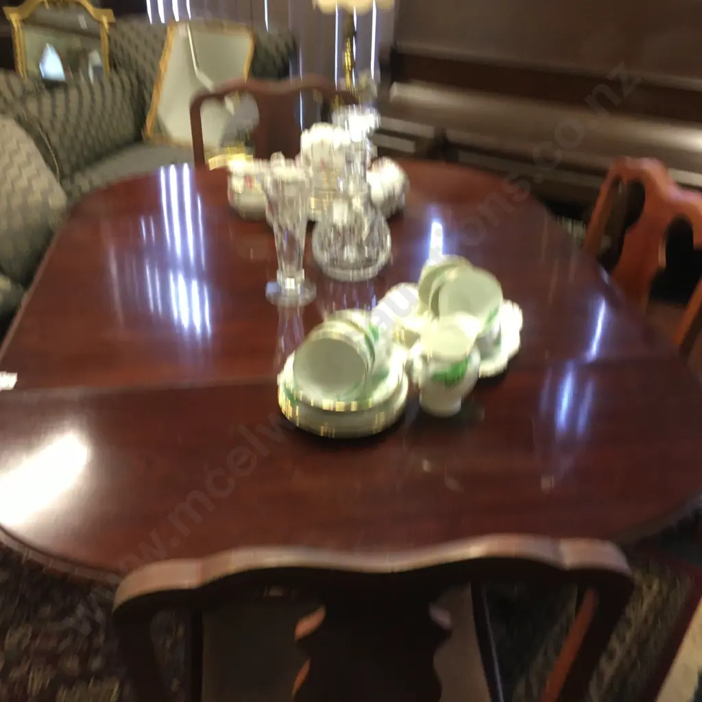 Mahogany Dropleaf Table, Pie Crust Edge, Brass Claw Feet (H76 W96 D62-128cm) With 3 x Tan Draylon Fabric Dining Chairs Image 1++