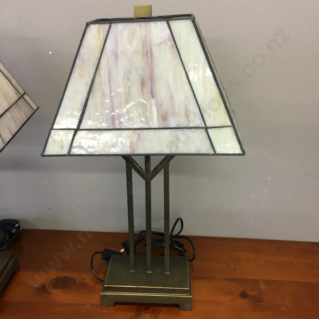 Pair of Tiffany Style Table Lamps, Heavy Pillars Base With Mottled Patterned Shades. H52cm Image 1++