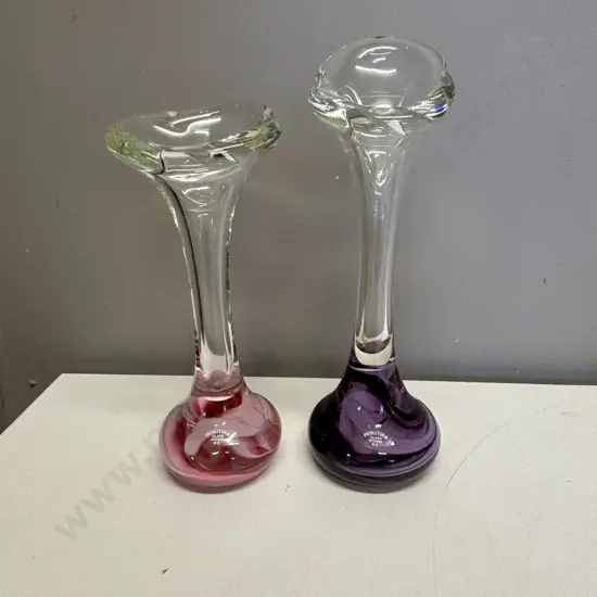Two Hokitika Art Glass Vases H25cm and H22cm