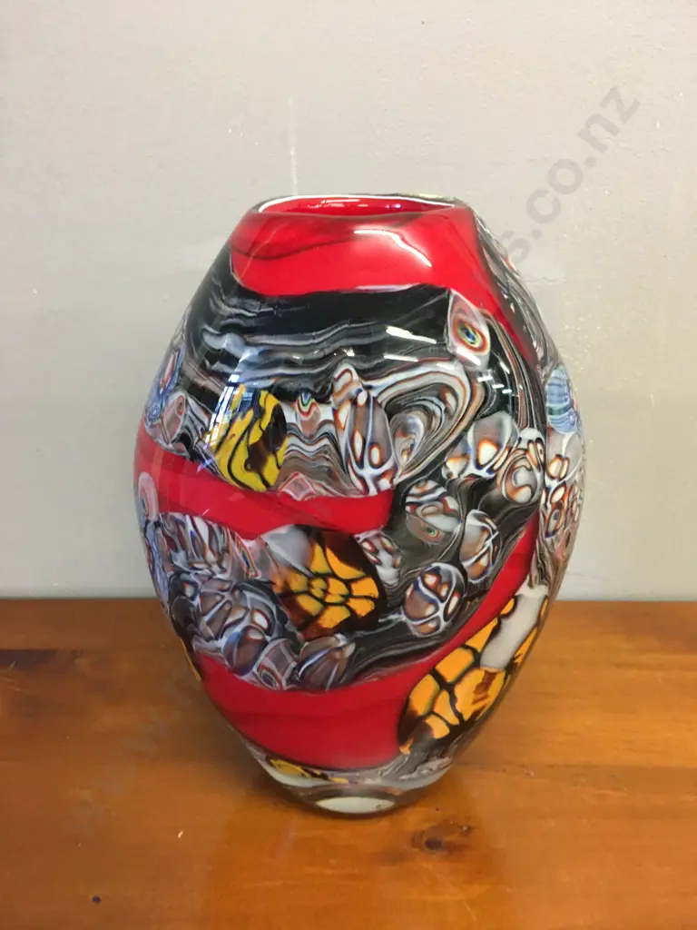 Stunning Murano Look Art Glass Vase - Red & Multi Coloured. H27cm Image 1++