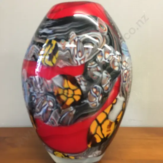 Stunning Murano Look Art Glass Vase - Red & Multi Coloured. H27cm
