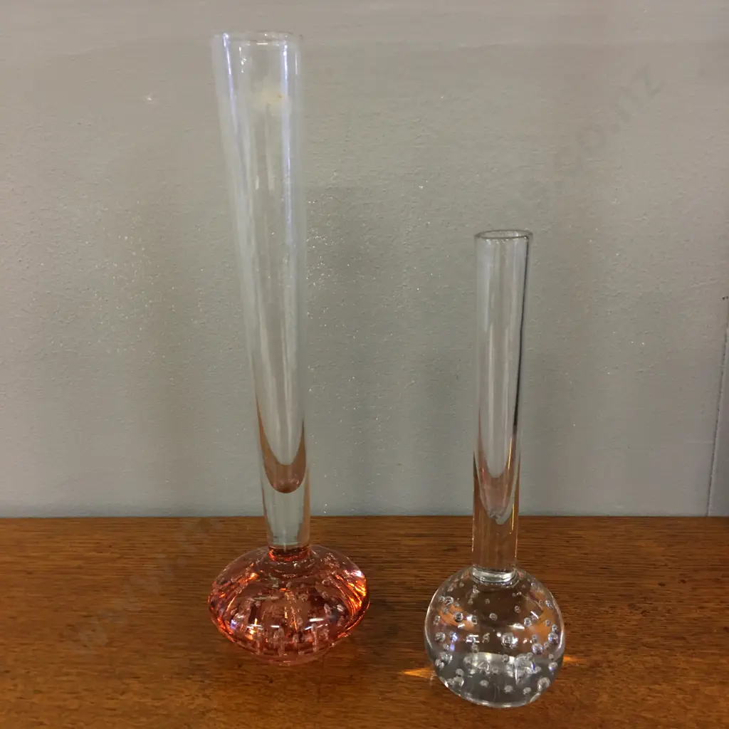 Vintage Controlled Bubble Pink & Clear Bud Vases Image 1++