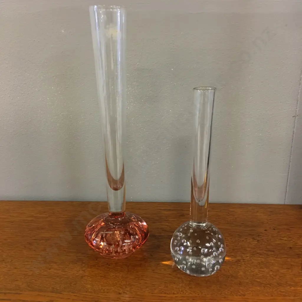 Vintage Controlled Bubble Pink & Clear Bud Vases Image 1++