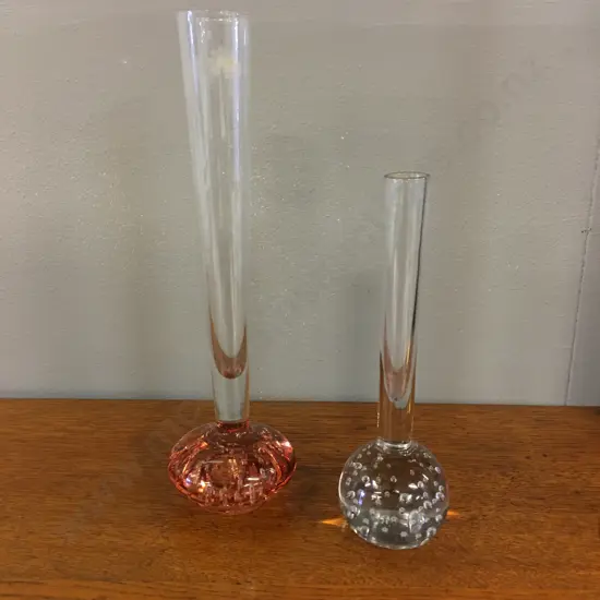 Vintage Controlled Bubble Pink & Clear Bud Vases
