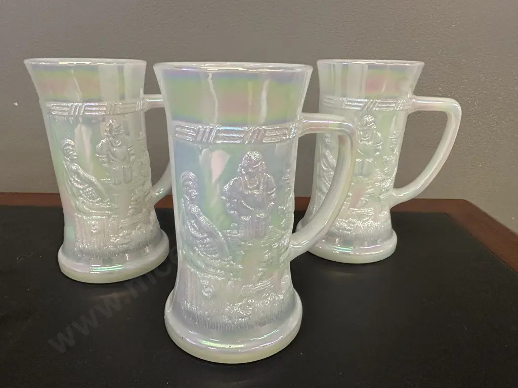 Federal Glass Iridescent  Pearl White Beer Steins x3 Image 1++