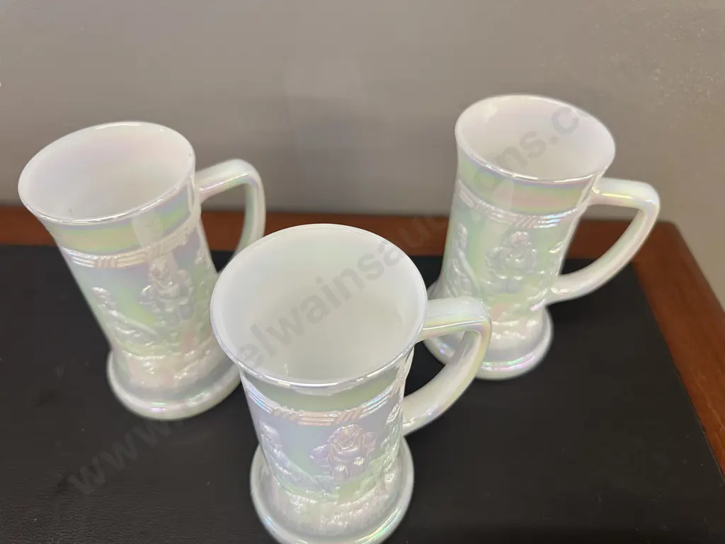 Federal Glass Iridescent  Pearl White Beer Steins x3 Image 1++