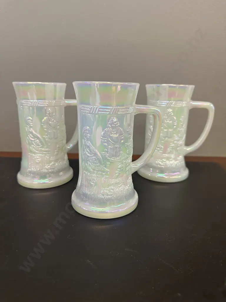 Federal Glass Iridescent  Pearl White Beer Steins x3 Image 1++