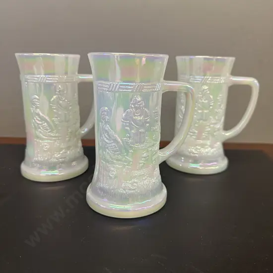 Federal Glass Iridescent  Pearl White Beer Steins x3